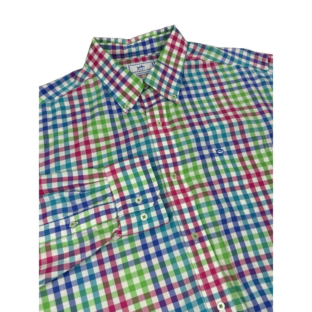 Southern Tide Classic Fit Shirt Mens Large Multicolor Gingham Plaid Long Sleeve